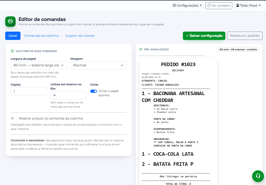 Editor de comandas